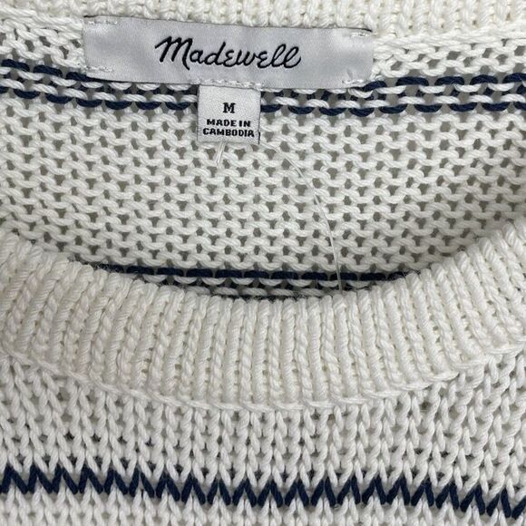 MADEWELL Sweater Vest Women M Puff-Trim Cotton Linen Pullover NEW Stripe NQ977 - Picture 12 of 14